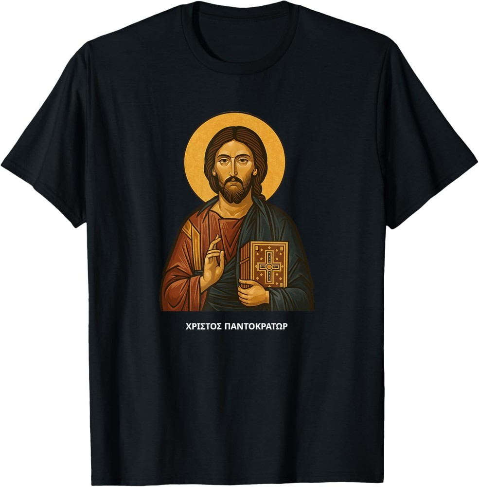 Orthodox Christian Christ Pantocrator Icon Graphic T-Shirt S-5XL Black