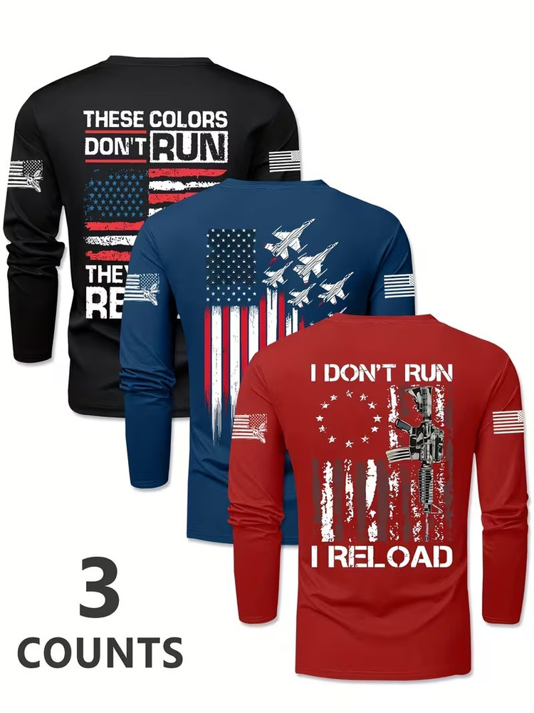 3 pcs-Military Men’s Spring/Autumn Long Sleeve T-Shirt, Casual Long Sleeve Top