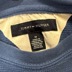 Tommy Hilfiger Vintage Style Blue Waffle Knit Long Sleeve Shirt with Brown Spell