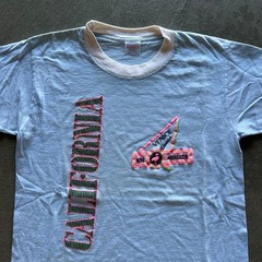 Vintage 70s California Shirt Size Medium Light Blue Venice Beach Los Angeles