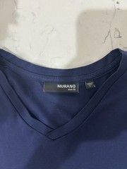 Lot of 2 Murano Men’s Large Slim Fit V-Neck Short Sleeve Tee White Navy Blue