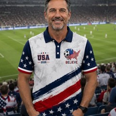 American Soccer Golf Shirt Men USA Patriotic Flag Soccer Fan July 4th Tee(S-5XL)
