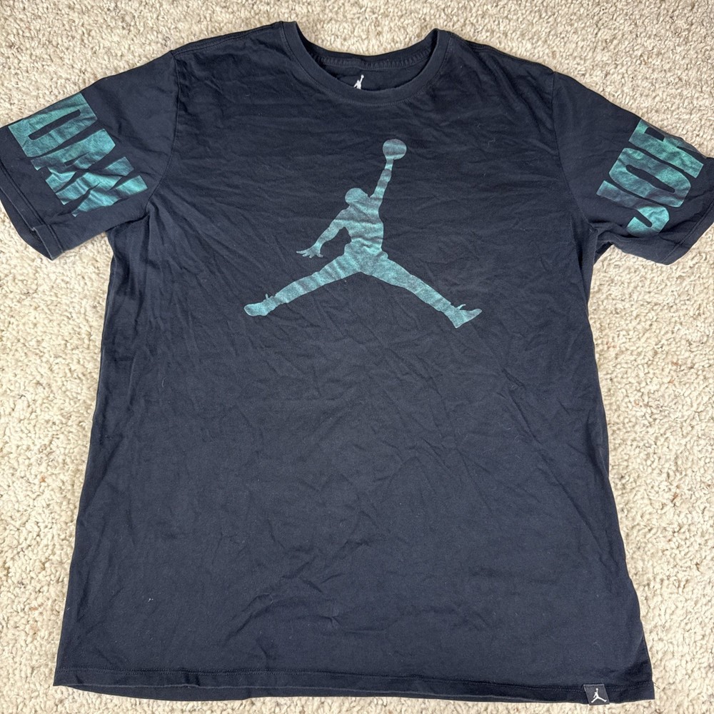 Nike Air Jordan Jumpman Logo Tee Mens T-Shirt Black Green Size L Sportswear Top