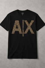 Armani Exchange Animal Print Logo Black Brown Crew Neck Short Sleeve T-Shirt