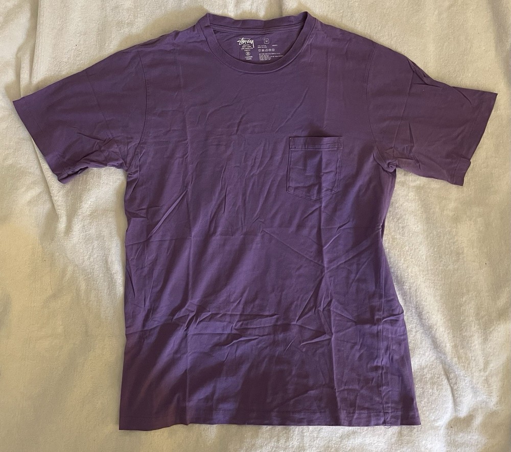 Stussy Vintage Purple Pocket T Shirt Sz M 100 % Authentic