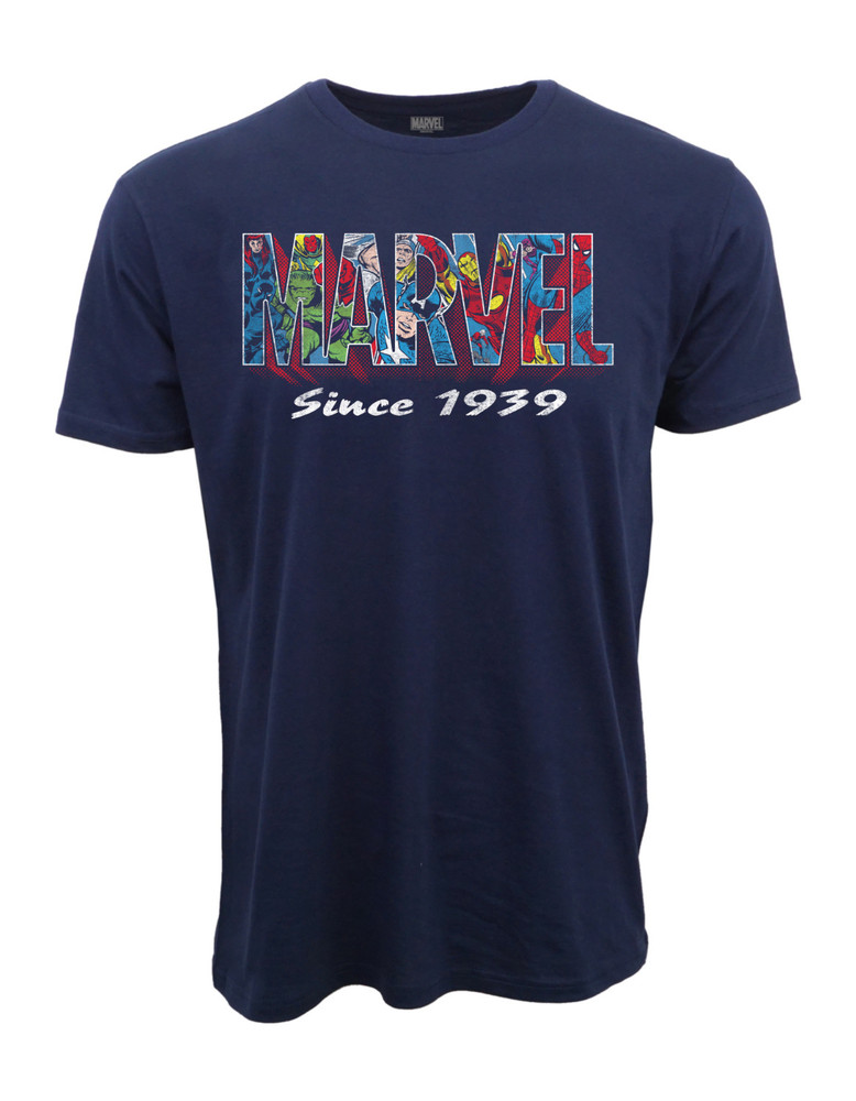 MARVEL FULL OF COMICS LOGO GRAPHIC T SHIRT NAVY