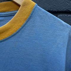 VTG Sunshine T shirt Racing Graphic Print Colorblock Blue Yellow L Short Sleeves
