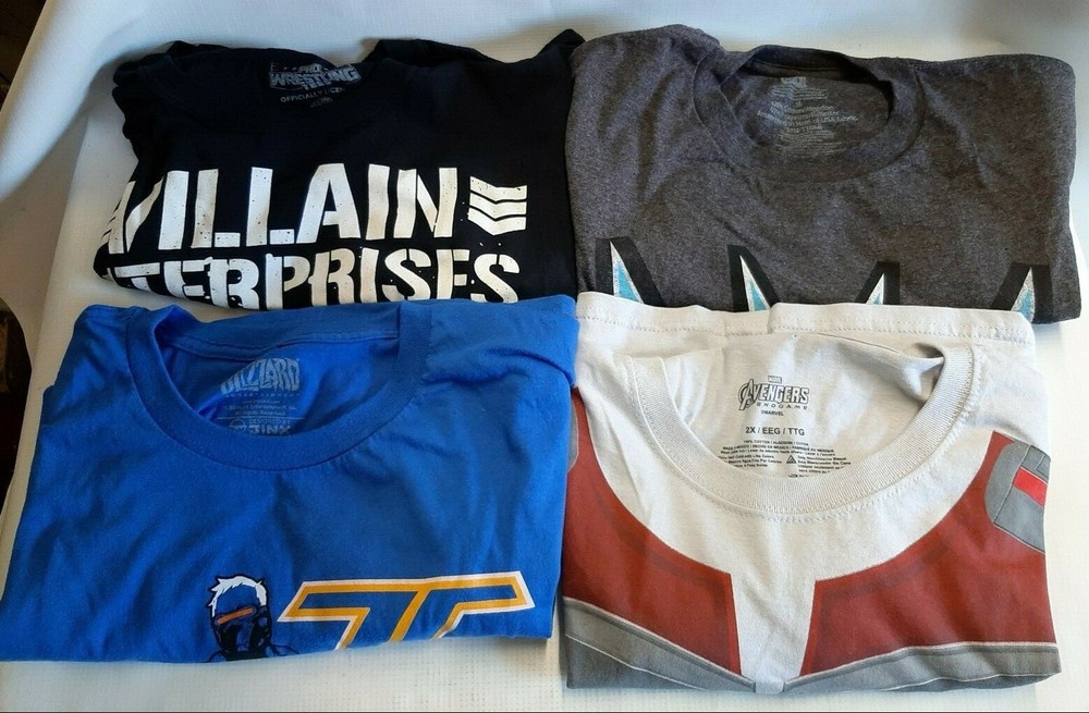 4 Superhero T-Shirts 100% Cotton Adult/Teen Overwatch Avengers NJPW Transformers