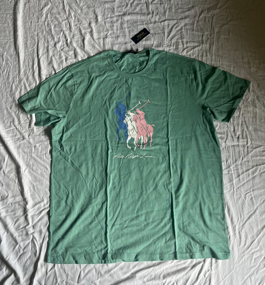 POLO RALPH LAUREN MENS BRAND NEW TRI-COLOR 3 PONY T-SHIRT 3XLT GREEN