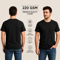 Men’s 6 Pack Black Crew Neck T-Shirts Regular Fit 220 GSM Casual Tees small-XL