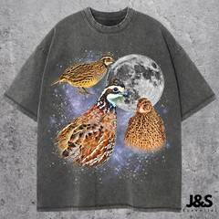 Three Quail Moon Shirt Bobwhite Quail Lover Tee Game Bird Galaxy Gift Vintage