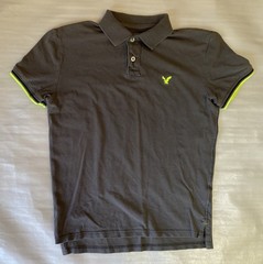 American Eagle Polo Shirt Men’s Small Gray Lime Green Accent Athletic Fit Casual