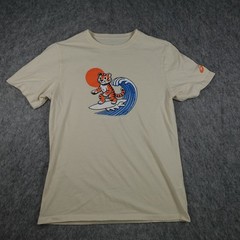 ASICS Shirt Men Medium Cream Tiger Surfing Graphic Short Sleeve Cotton Blend Tee
