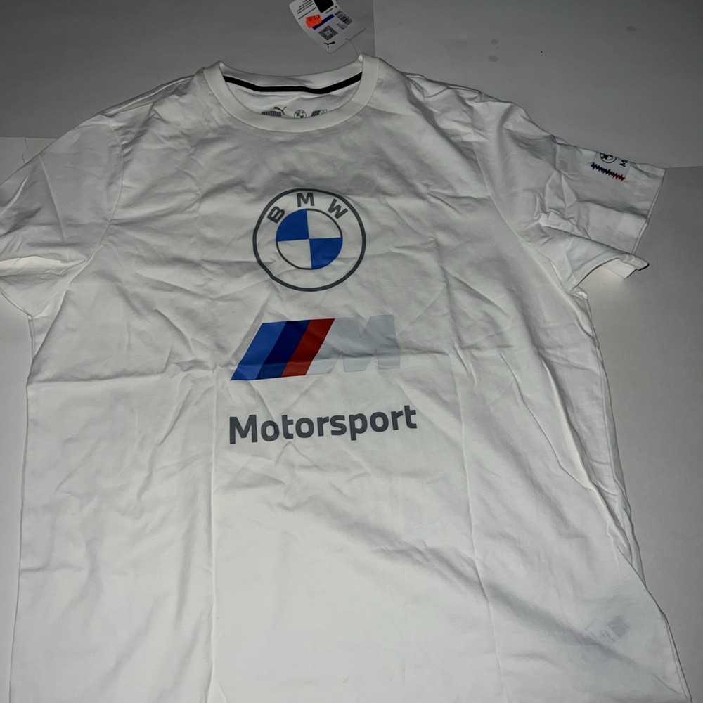 Puma BMW Motorsport MMS Racer Logo Men’s T Shirt White Sz XL $40 NEW
