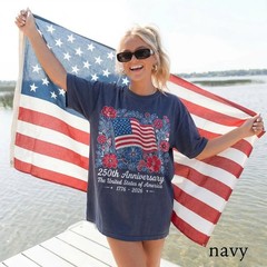 4th July 250th Year Floral USA Flag Shirt, America Anniversary Patriotic Flower