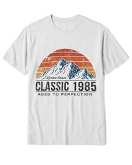 Personalized Born In 1985 T-Shirt Distressed Nature Mountain Sunset Graphic Tee