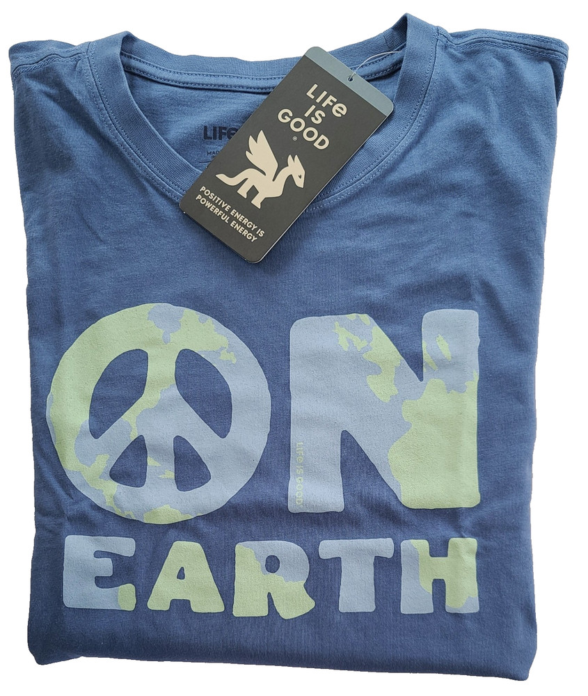 LIFE IS GOOD SS Shirt Crusher Tee PEACE ON EARTH Sign Globe Chest48in Mens L