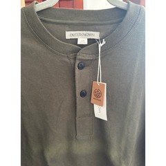 Outerknown Henley Men Medium Dk Green Long Sleeve Thick Organic Cotton NWT