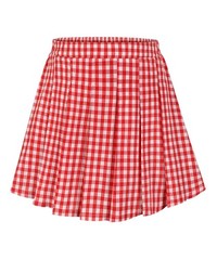 Plus Size Red Pink White Checkered Skirts for Women, High Waist Pleated Flare…