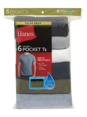 6 Pack Hanes Men’s Value Pack Assorted Pocket T-Shirt Undershirts Size S – 3XL
