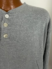 Vintage 90s Ribbed Knit Henley Shirt Men XL Boxy Minimal Outdoors Gray Stretchy