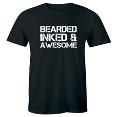 Bearded Inked and Awesome Crew Neck T-Shirt for Men Tattoo Lover Tee
