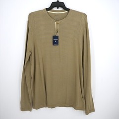 Cremieux Men’s Long-Sleeve Henley Shirt XL Gold Gray Striped NWT $69.50