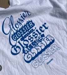 Limited Edition GLOSSIER Logo Tee T-Shirt Size L/Large White w/Blue Graphics NIP