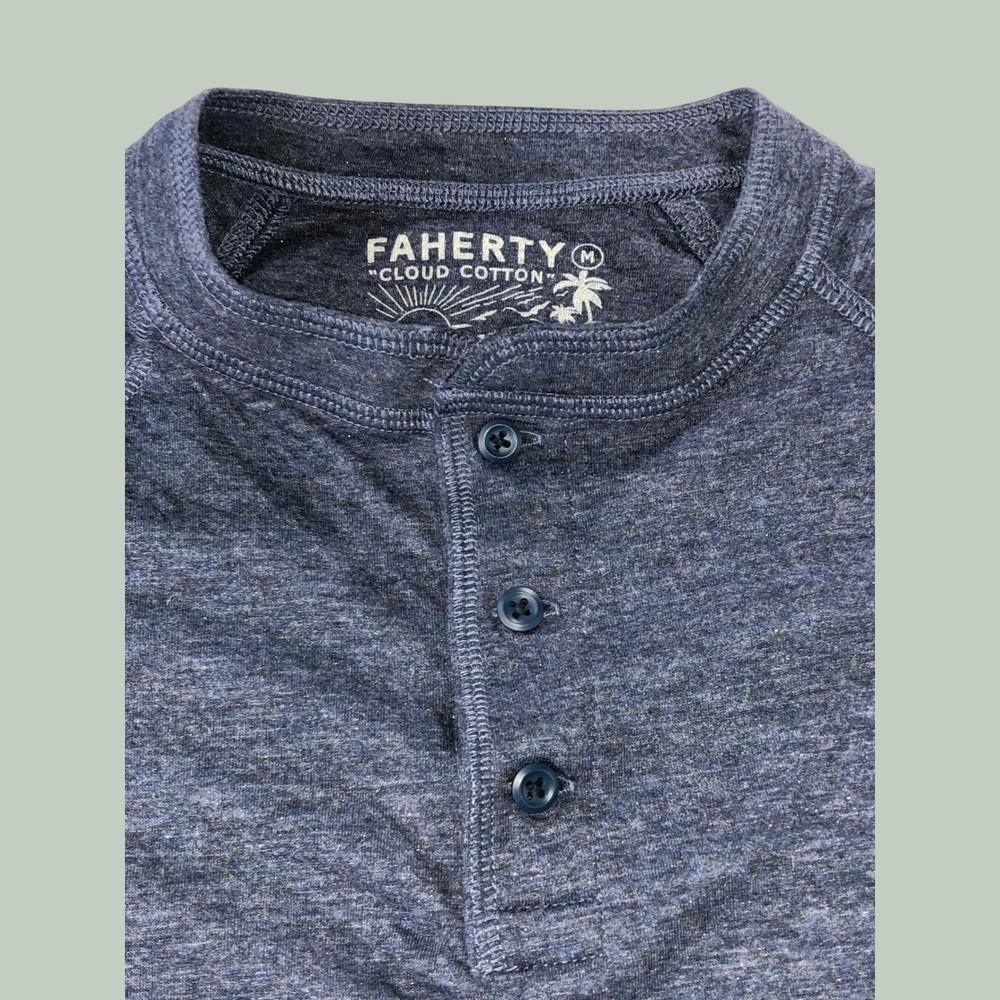 Faherty Cloud Cotton Henley Mens Medium Navy Blue Long Sleeve Pima Modal MKC0077