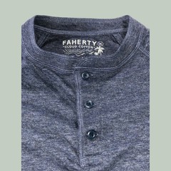 Faherty Cloud Cotton Henley Mens Medium Navy Blue Long Sleeve Pima Modal MKC0077