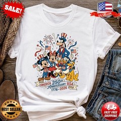 Retro USA 250th Anniversary Disney Mickey & Friends 4th of July T-Shirt S-5XL