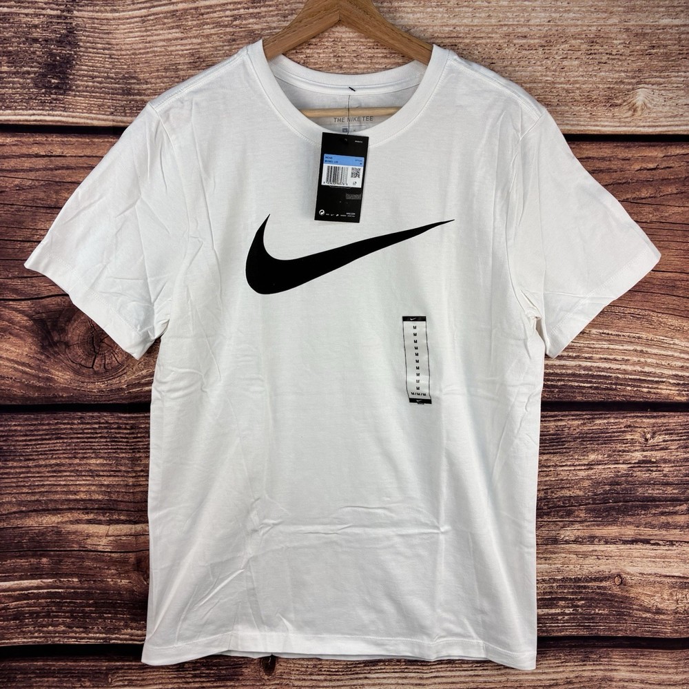Nike Sportswear Mens Swoosh T-Shirt White Black Big Logo M BV0621-100 NWT
