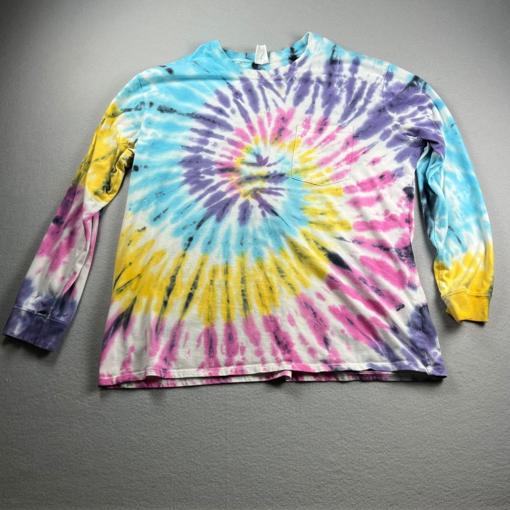 No Boundaries Mens XXL Tie Dye Long Sleeve Pocket T-Shirt Multi-Color Spiral