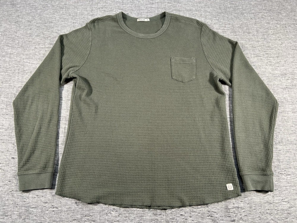 Marine Layer Waffle Thermal Shirt Mens Medium Large Green Long Sleeve Crewneck