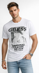 GUESS Mens T-Shirt New S White Front Graphic Logo Original Classic Design Slim