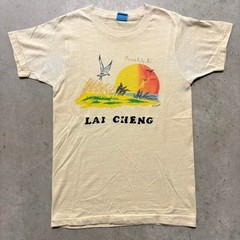 Vintage 70s Ocean City Maryland Summer Beach T Shirt M Cream Water Print Graphic
