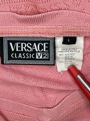 Versace V2 Mens Mesh T Shirt XL Salmon Color Rayon Nylon Mix Made in Italy