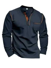 New Men’s Navy-Blue Long Sleeve Crew Neck Sports Shirt Soft Slight Stretch XL