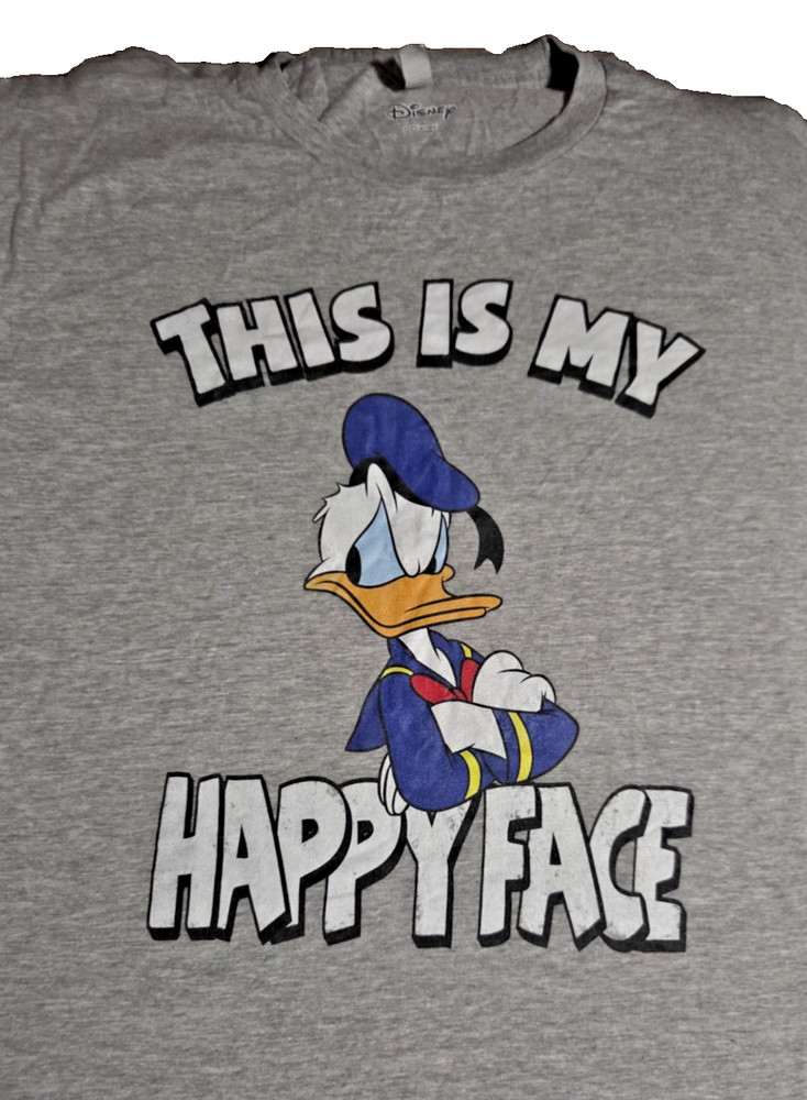 Mens Disney Donald Duck This Is My Happy Face Distressed T Shirt Grey NWOT 3XL
