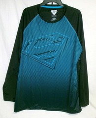 Superman Shirt Sz XL TM & DC Comics Black Turquoise Stripes Long Sleeves