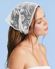 , Bride Lace Headscarf – White Embroidered Tulle Head Scarf | Bachelorette Pa…