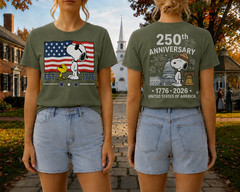 Snoopy 250th Anniversary T Shirt Front Back 1776 2026 America 4th Of July Tee