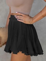 Women’s Flowy Shorts Casual Linen Boho Ruffle Mini Skirts Pleated High Waist …