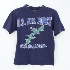 Vintage U.S. Air Force Shirt Mens Medium Navy Okinawa Map Graphic Made USA 90s