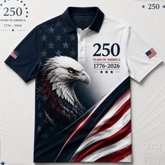 USA 250 Years of America Golf Polo Mens Eagle 1776-2026 American Flag (S-5XL)