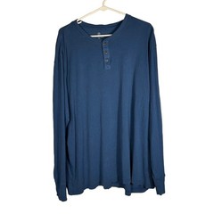 Lands End Mens XL Blue Ribbed Long Sleeve Henley Shirt 100% Cotton Casual Top