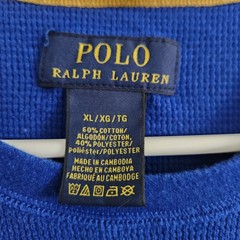 Polo Ralph Lauren Mens XL Blue Thermal Waffle Knit Long Sleeve Poly/Cotton Blend