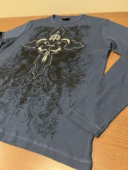 MMA ELITE Men’s X-Large Blue Waffle Knit Long Sleeve T-Shirt Graphic Skulls