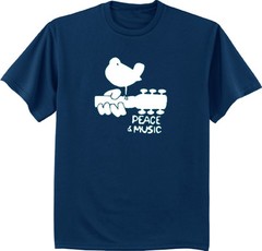 Men’s t-shirt Woodstock design peace music guitar tee shirt navy blue