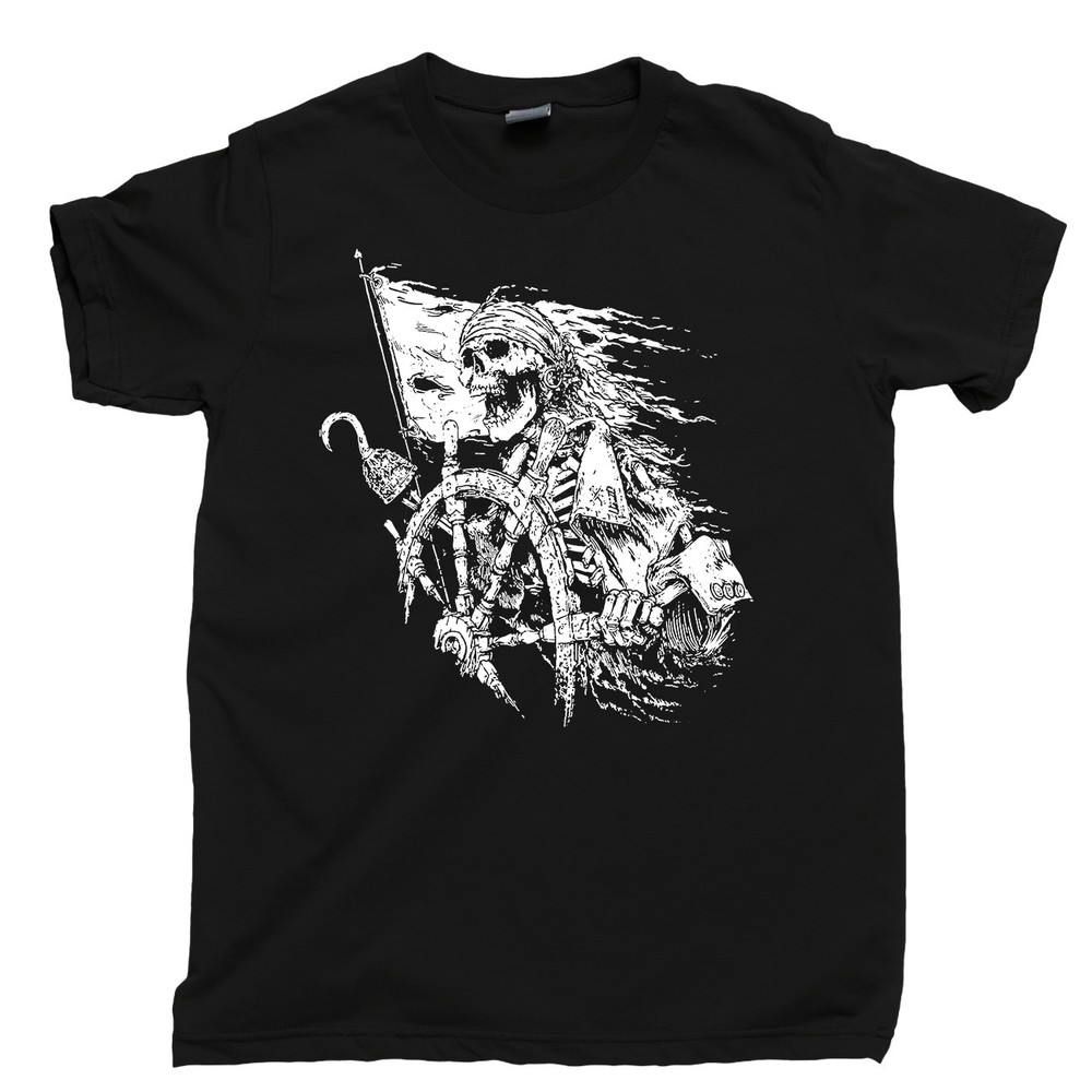 Pirate Sailor T Shirt Blackbeard Ship Jolly Roger Skull Crossbones Scallywag Tee